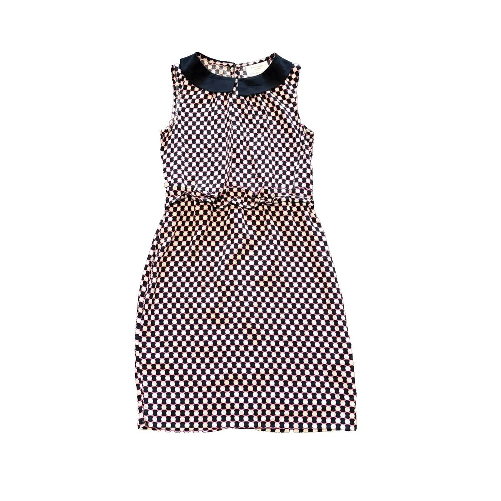 Kate Spade New York Geometric Dot Fit & Flare Silk Dress 0 pink black white